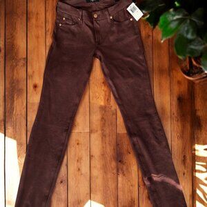 7 For All Mankind Faux Crackle Leather Skinny Pants NWT Size 27 Merlot Stretch